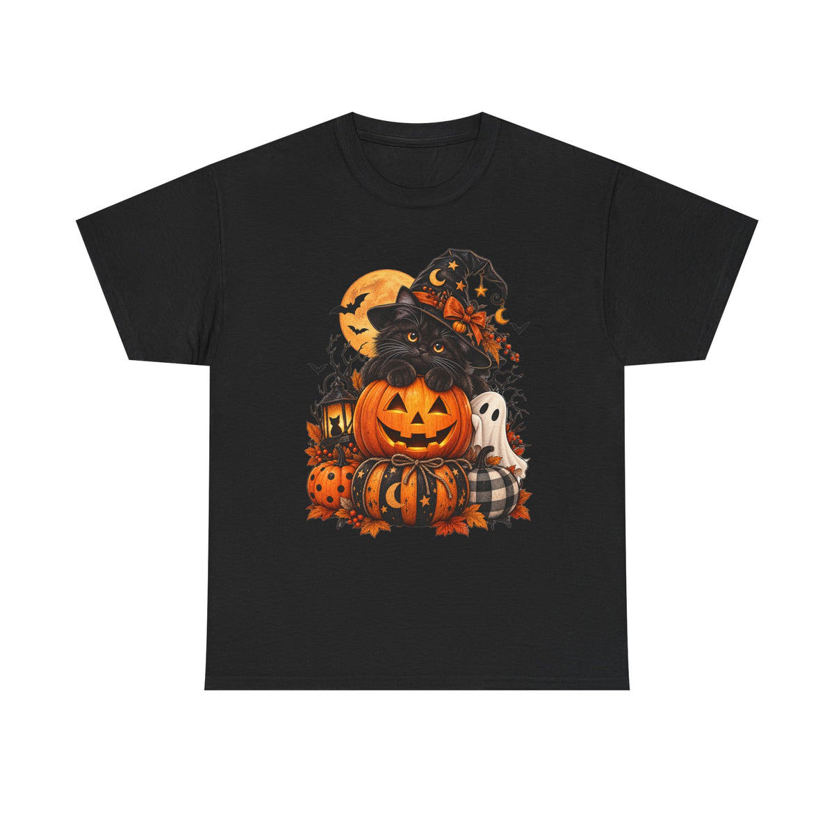 Black Cat Pumpkin Witch Halloween T-Shirt