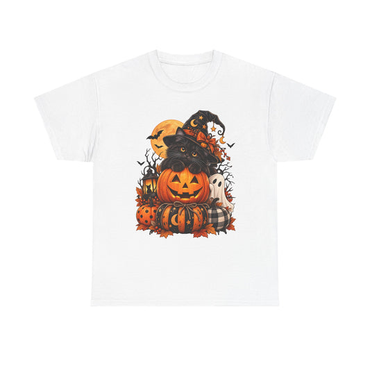 Black Cat Pumpkin Witch Halloween T-Shirt