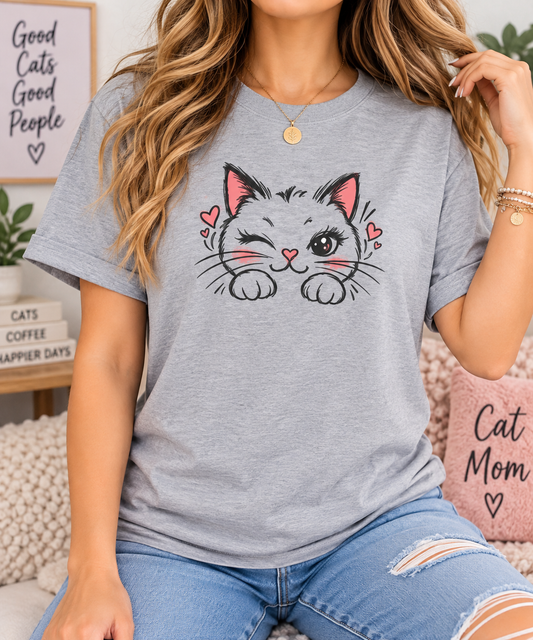 Minimalist Black Cat Heart T-Shirt