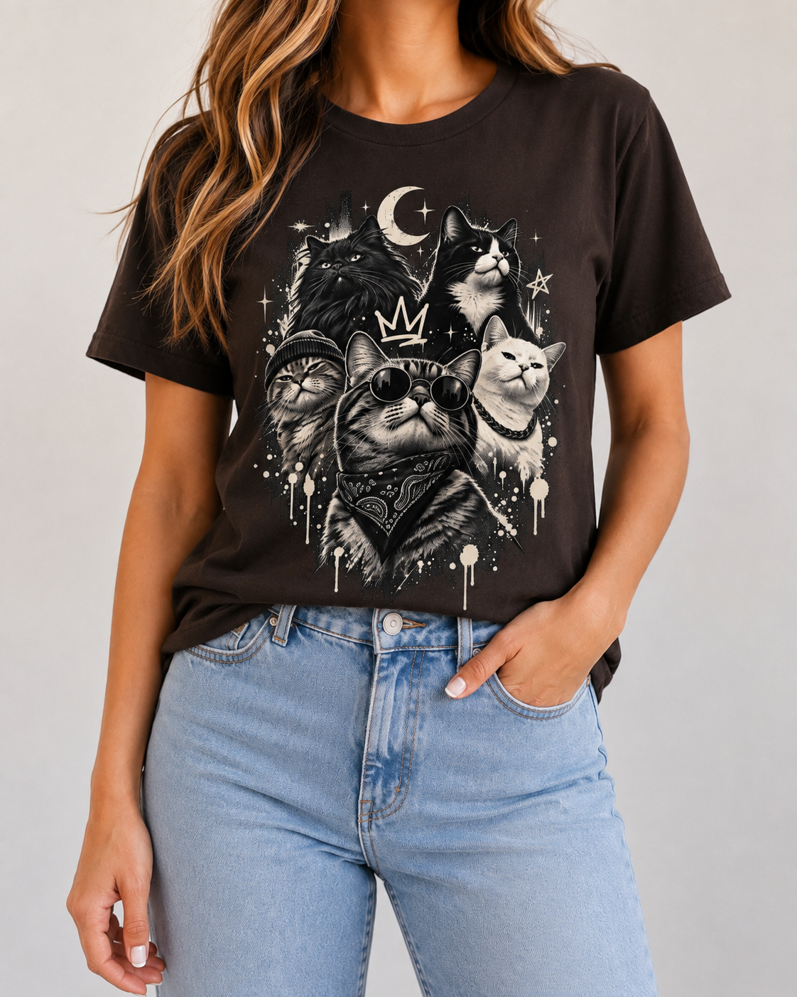 Celestial Moon & Stars Cat T-Shirt
