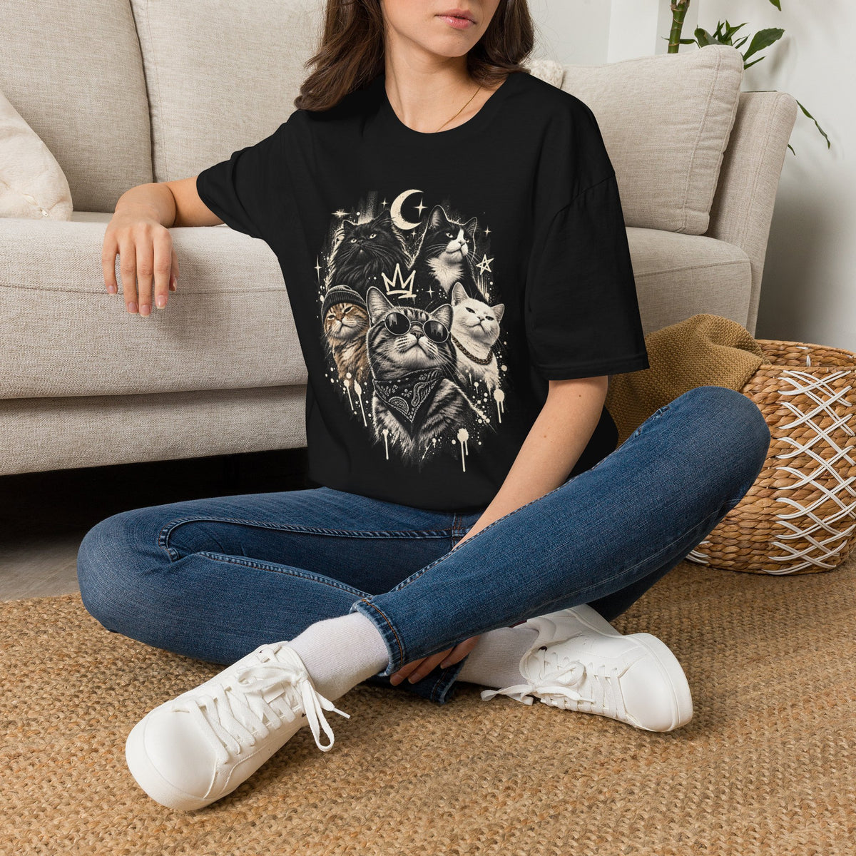 Celestial Moon & Stars Cat T-Shirt