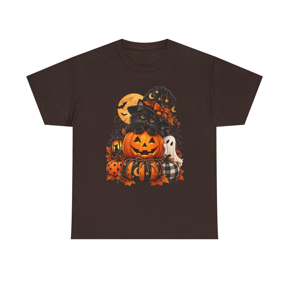Black Cat Pumpkin Witch Halloween T-Shirt