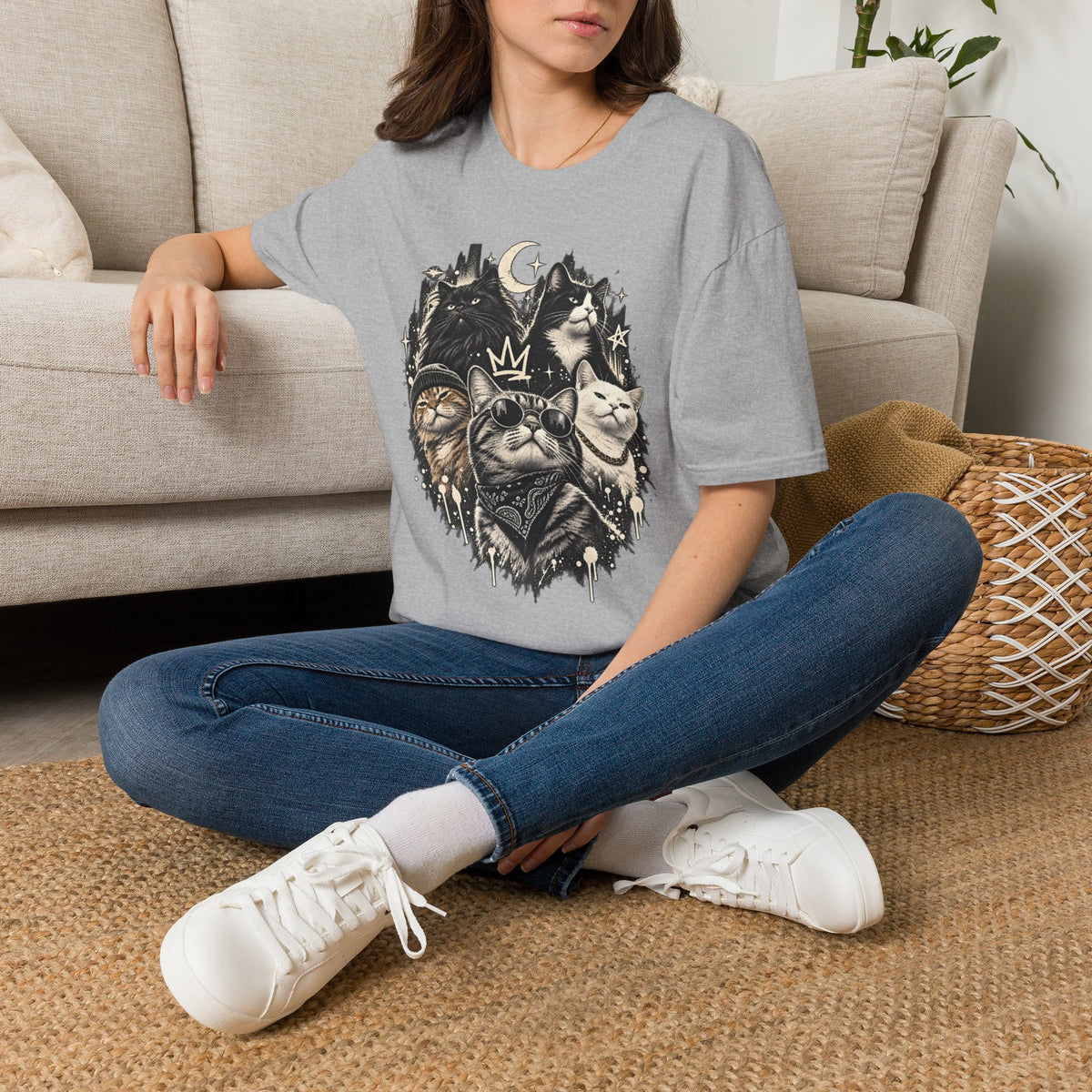 Celestial Moon & Stars Cat T-Shirt